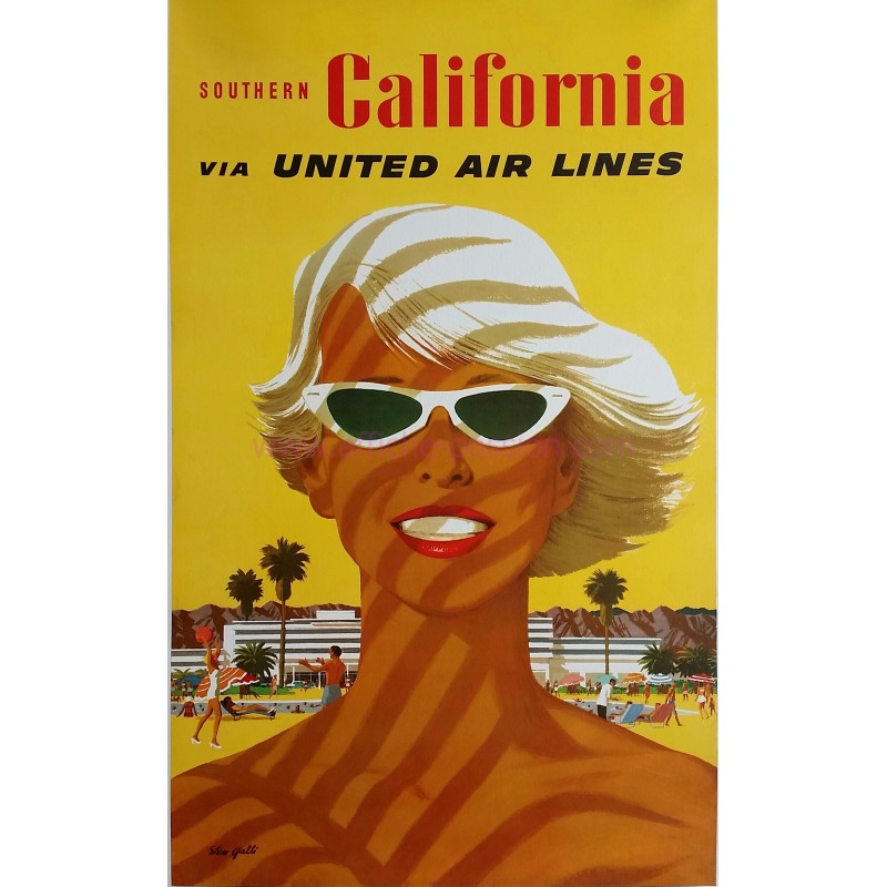 Original vintage poster United Airlines South California Stan GALLI