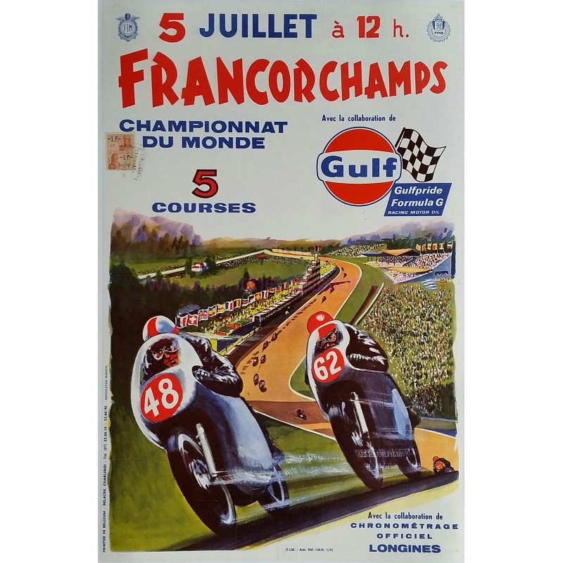 Affiche ancienne originale Spa Francorchamps 5 juillet 1970 Championnat monde moto