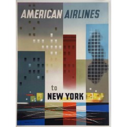 Affiche ancienne originale American Airlines New York Weimer PURSELL