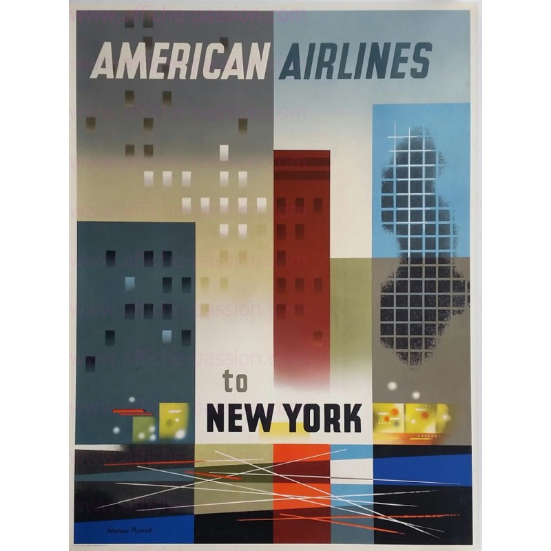 Original vintage travel poster American Airlines New York Weimer PURSELL