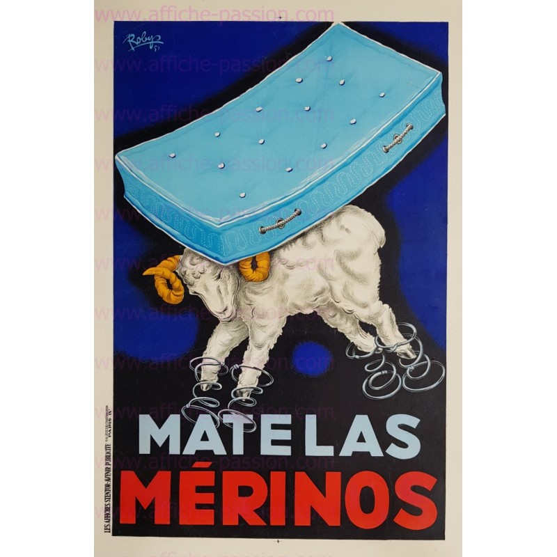Affiche ancienne publicitaire originale Matelas Merinos 1951 Robys