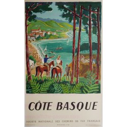 Affiche ancienne originale Côte Basque 1950 Hervé BAILLE