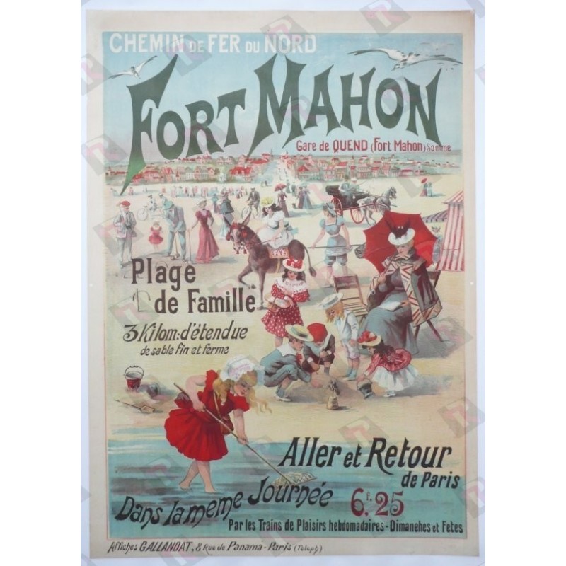 Affiche ancienne originale Fort Mahon Plage de famille Chemin de fer du Nord - Raphael BOUTILLIE