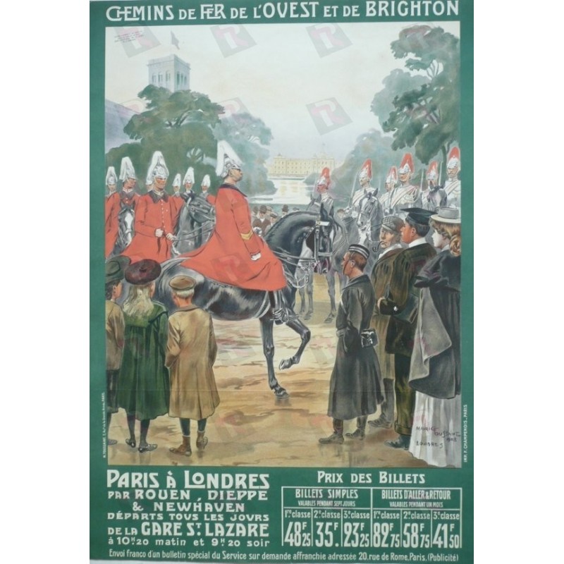 Affiche originale Paris à Londres - Rouen Dieppe et Newhaven - Maurice TOUSSAINT