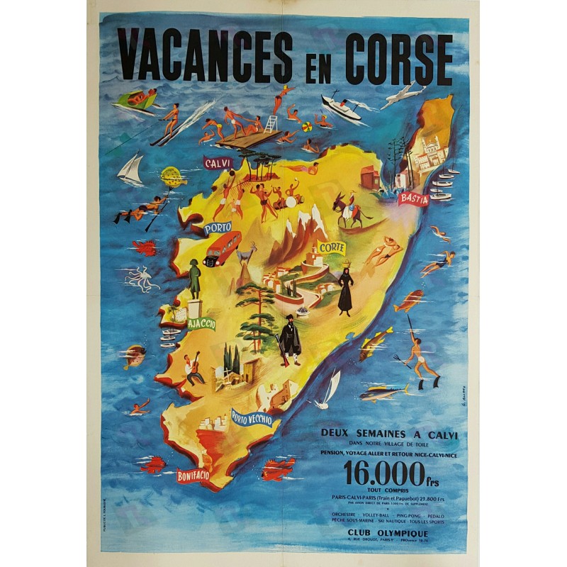 Affiche ancienne originale Vacances en Corse