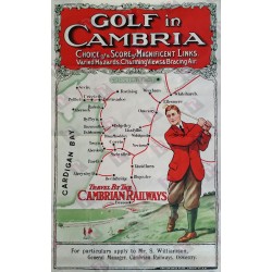 Affiche ancienne originale golf Travel by th cambrian railways - Golf in Cambria  - Cardigan bay