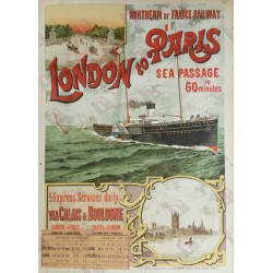Affiche ancienne originale London to Paris, Sea Passage 60 minutes via Calais & Boulogne - Henri GRAY