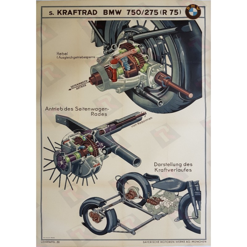 Original vintage motobike poster BMW sidecar Kraftrad 750/275 R75