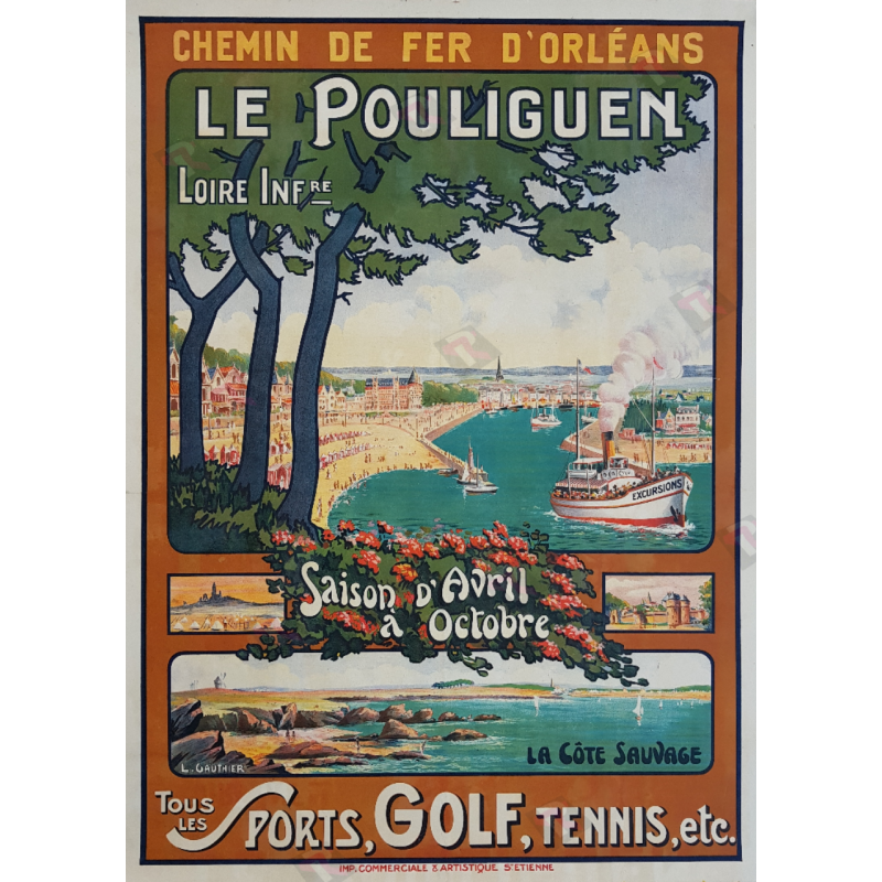 Affiche ancienne originale Le Pouliguen Tous les sports GAUTHIER