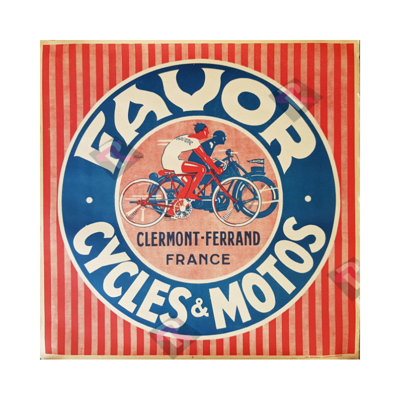 Affiche ancienne originale Favor Cycles et Motos Pruniere