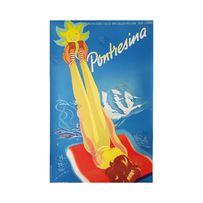 Affiche ancienne originale Pontresina Engadin Suisse PEIKERT