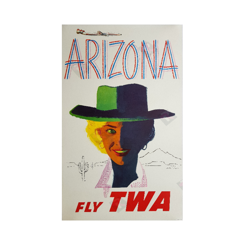 Affiche ancienne originale Fly TWA Arizona Austin BRIGGS