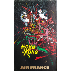 Affiche ancienne originale Air France Hong-Kong - Georges MATHIEU