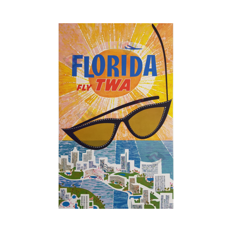 Affiche ancienne originale Fly TWA Florida David KLEIN