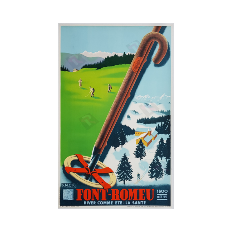 Affiche ancienne originale Font-Romeu 1800m SNCF Ski Golf