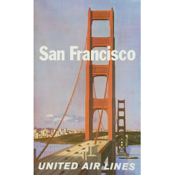 Affiche ancienne originale United Airlines San Francisco Stan GALLI