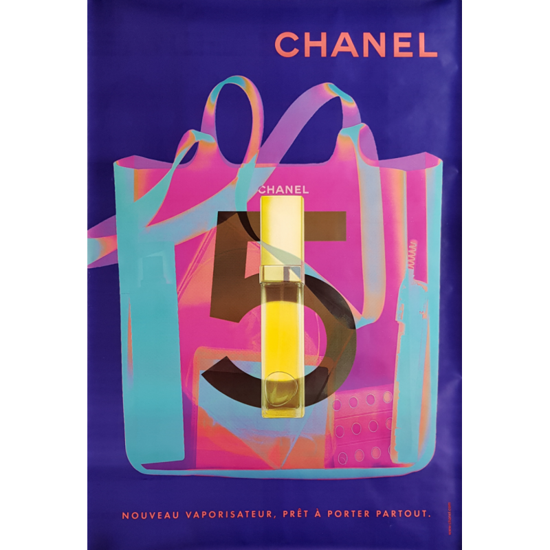 Affiche originale Chanel no 5 sac vaporisateur bleue 170 cms x 120 cms