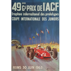 Affiche ancienne originale 49ème Grand Prix ACF Reims 1963 BELIGOND