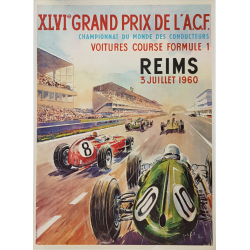 Affiche ancienne originale XLVI Grand Prix ACF Reims 1960