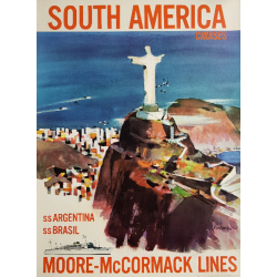 Affiche ancienne originale South America Moore McCormack Lines