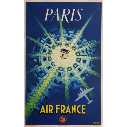 Affiche ancienne originale Air France PARIS 1ère édition 1947 Pierre BAUDOUIN