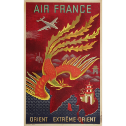 Original vintage poster Air France Orient Extrême Orient Lucien BOUCHER
