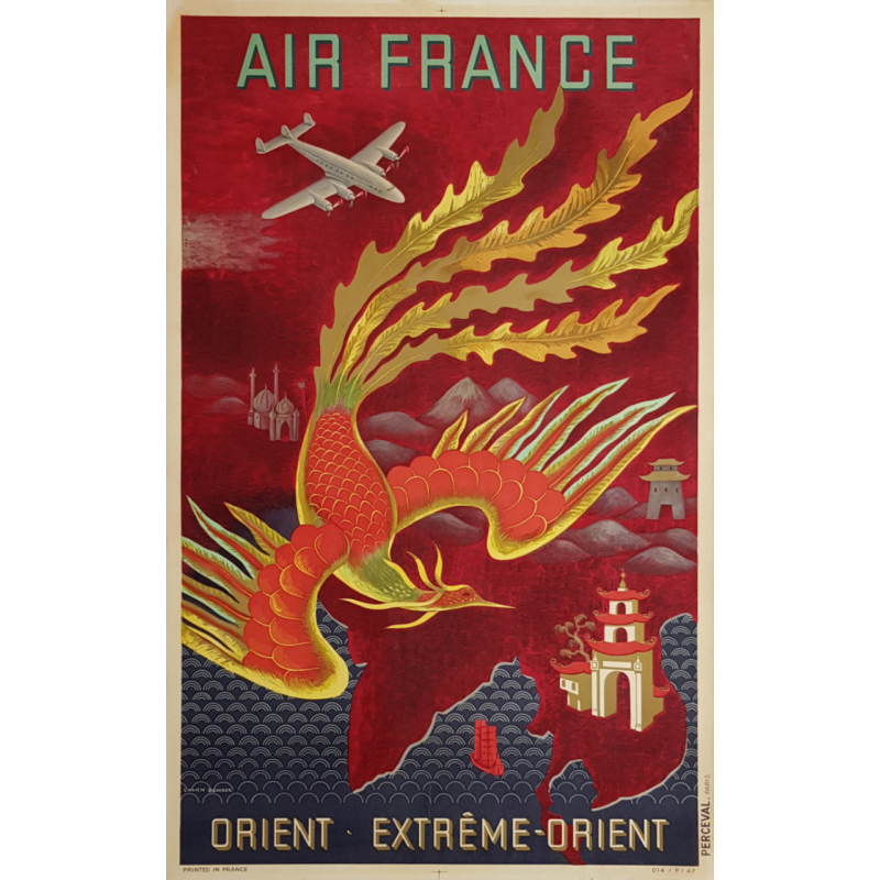 Affiche ancienne originale Air France Orient Extrême Orient Lucien BOUCHER