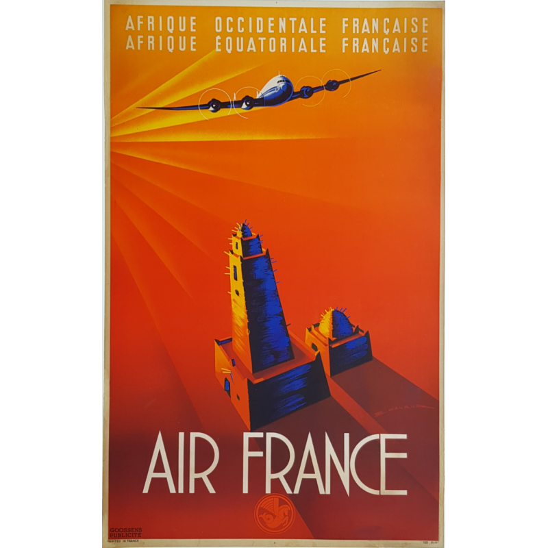 Affiche ancienne originale Air France Afrique Occidentale Equatoriale MAURUS