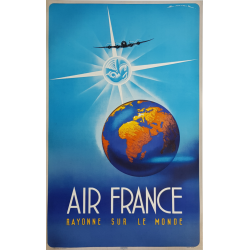 Affiche ancienne originale Air France rayonne sur le monde MAURUS
