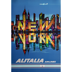 Affiche ancienne originale Alitalia Airlines New York