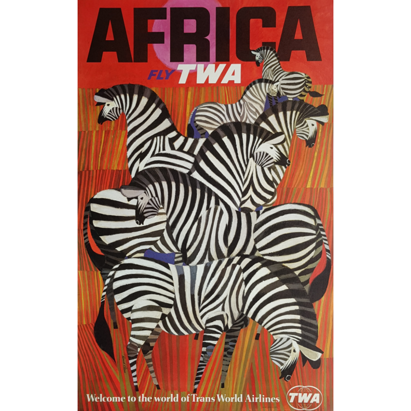 Affiche ancienne originale Fly TWA Africa David Klein