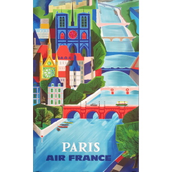 Affiche ancienne originale Air France Paris VERNIER
