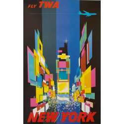 Affiche ancienne originale Fly TWA New York Petite version David Klein