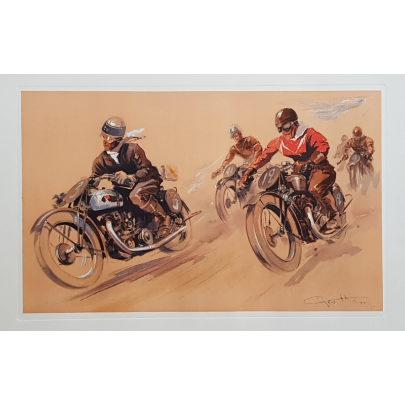 Affiche ancienne originale lithographie Course de motards GEO HAM