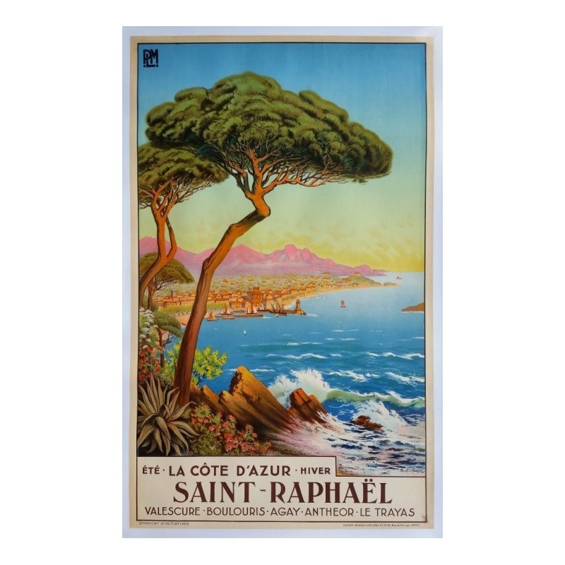 Affiche ancienne originale Saint-Raphaël La côte d'azur Tom Morel De Tanguy