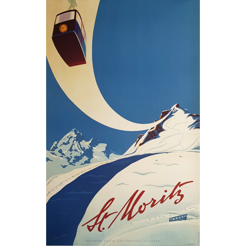 Affiche ancienne originale St Moritz Suisse Martin PEIKERT