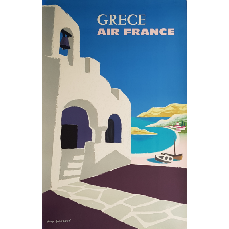 Affiche ancienne originale Air France Grece Guy GEORGET