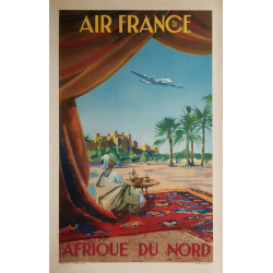 Affiche ancienne originale Air France Afrique du Nord Vincent GUERRA