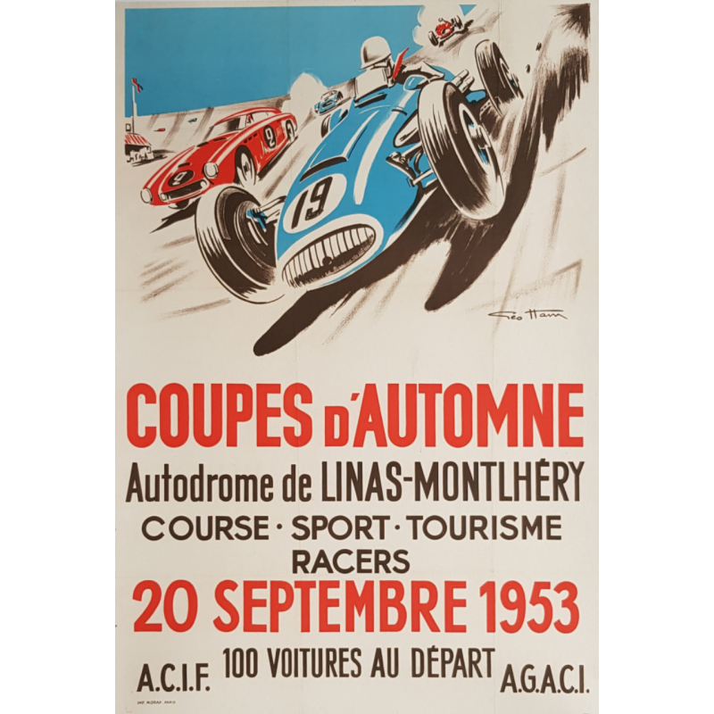 Affiche ancienne originale Coupes d'Automne Linas Montlhéry Geo HAM