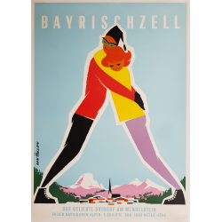 Affiche ancienne originale ski Bayrischzell bayrischen alpen skidorf