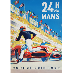 Affiche ancienne originale 24 heures du mans 1959 Michel BELIGOND