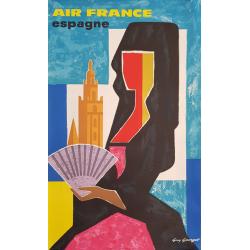 Affiche ancienne originale Air France Espagne Guy GEORGET