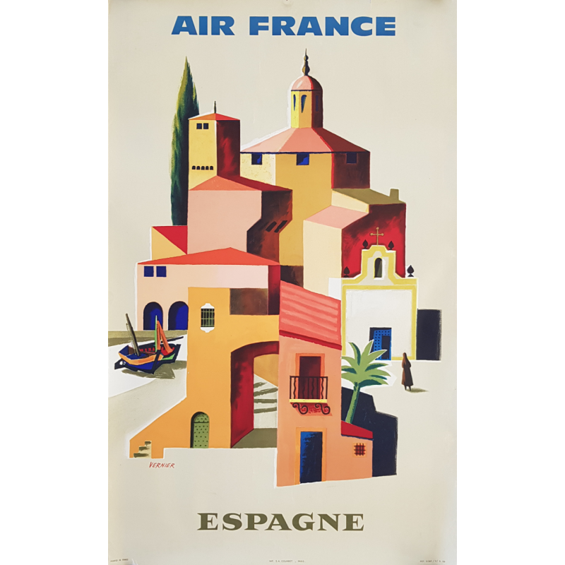 Affiche ancienne originale Air France Espagne VERNIER