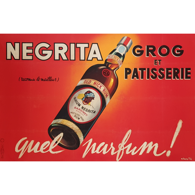 Affiche ancienne originale Rhum Negrita Quel Parfum Ets Vasselais