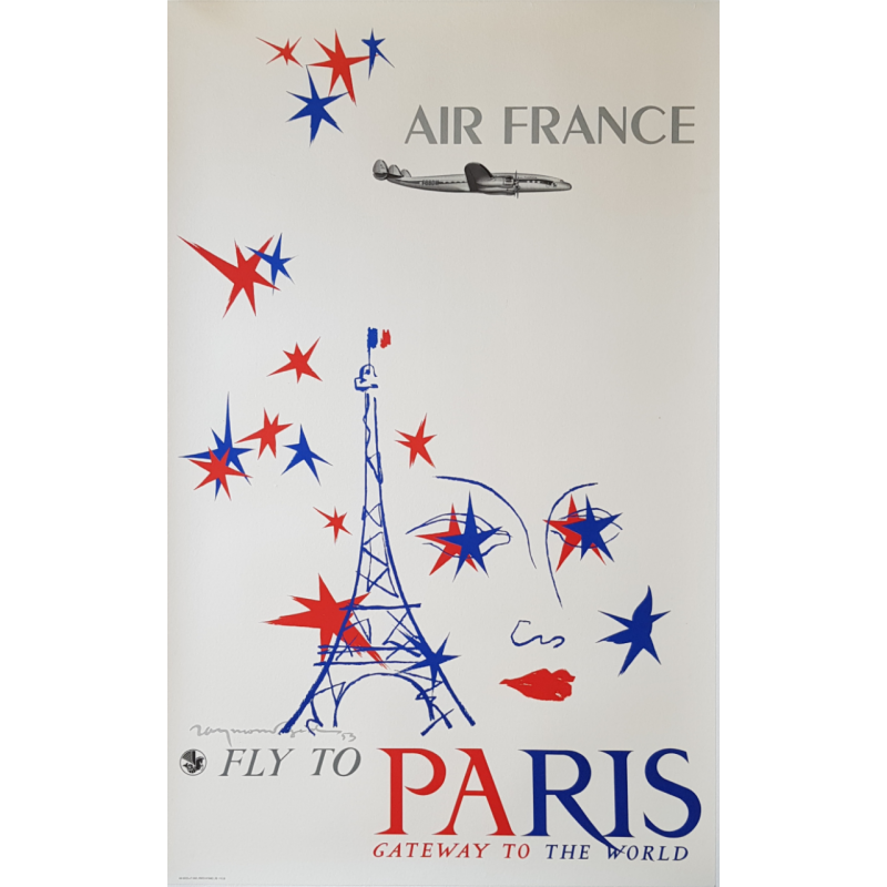 Affiche ancienne originale Air France Fly to Paris Raymon GID