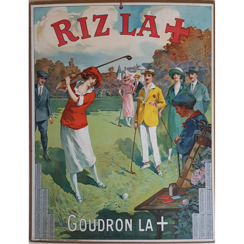 Calendrier ancien original golf Riz la croix année 1924
