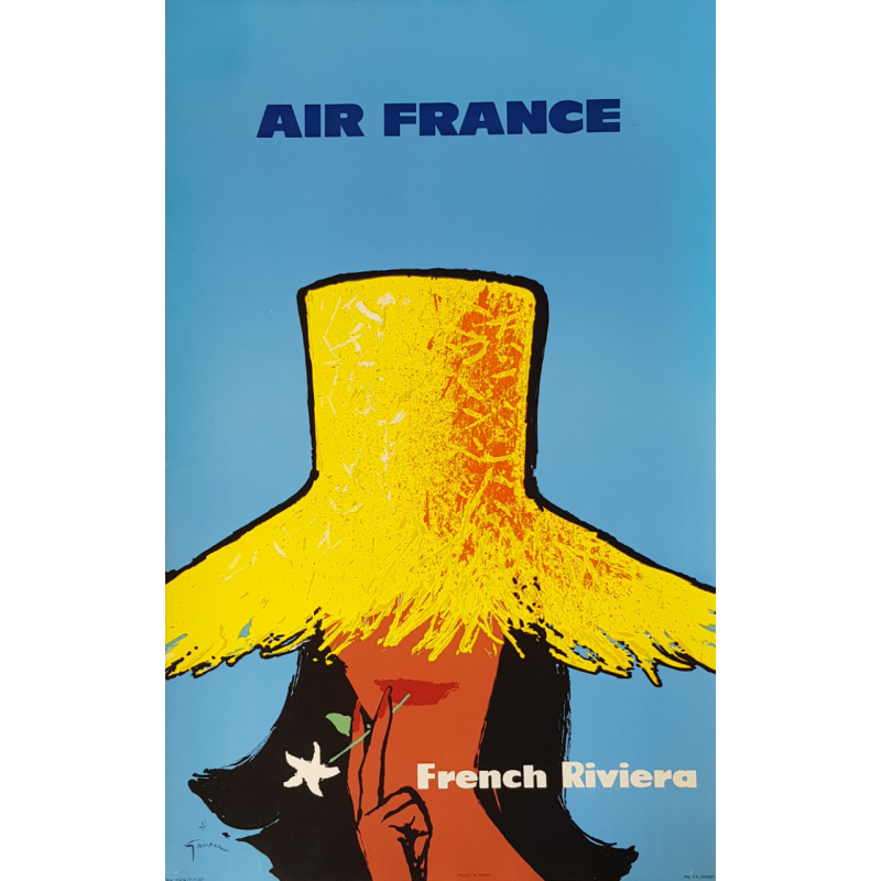 Affiche ancienne originale Air France French riviera GRUAU
