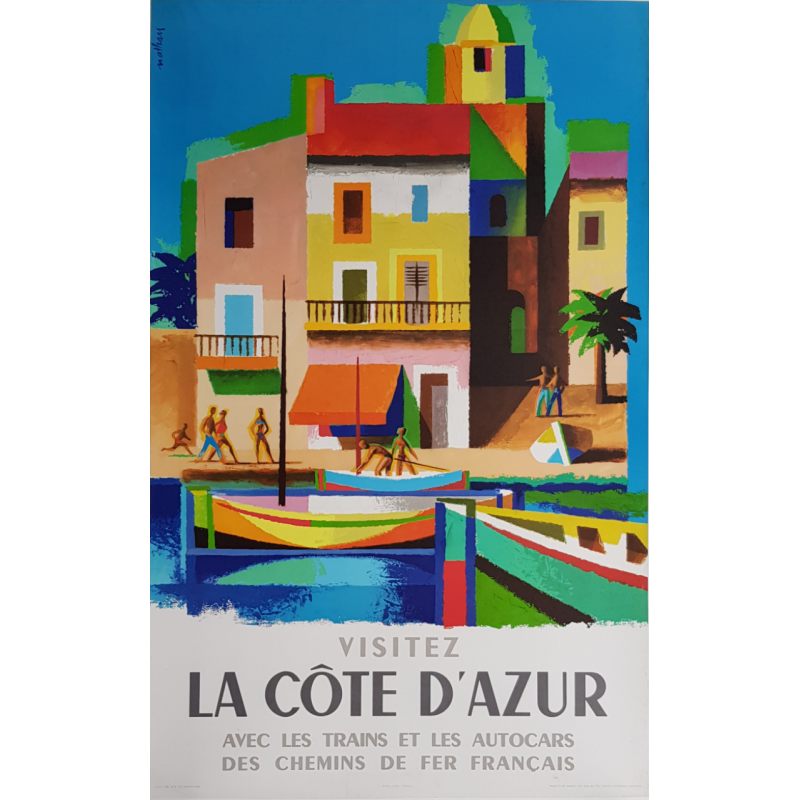 Affiche ancienne originale Visitez la côte d'Azur Jacques NATHAN