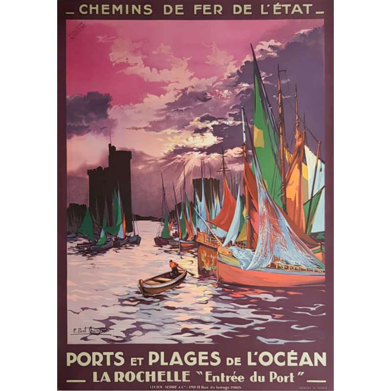 Affiche ancienne originale La Rochelle Entrée du Port CHAMPSEIX