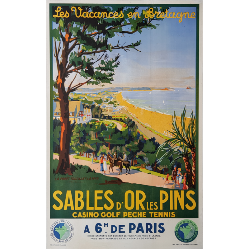 Original vintage poster Sables d'Or les Pins Bretagne HULOT